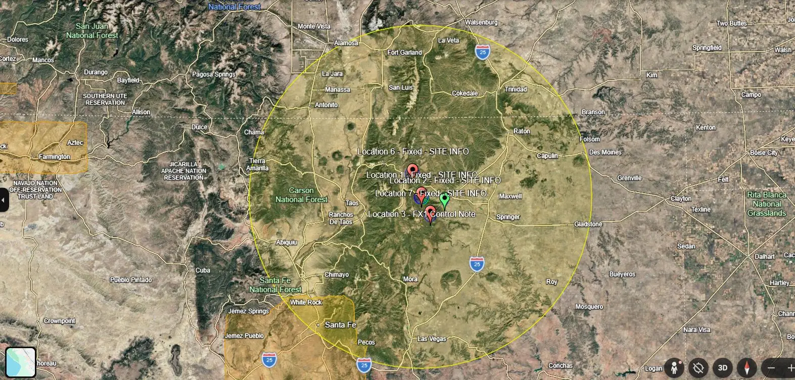 Philmont radio infrastructure map project in Google Earth